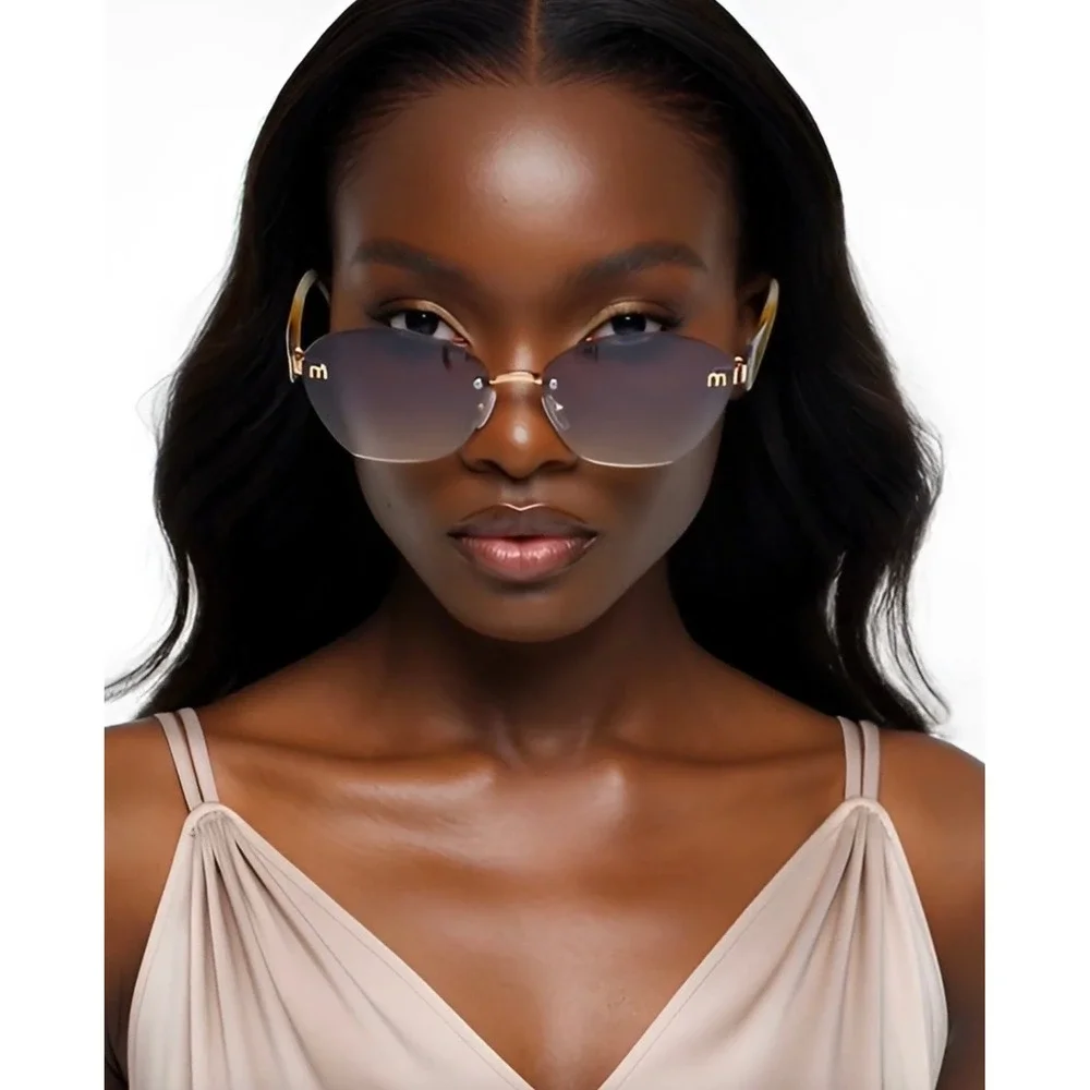 Rimless Butterfly‎ Gradient Sunglasses Gold Hardware Marbled Amber Lentes Gafas